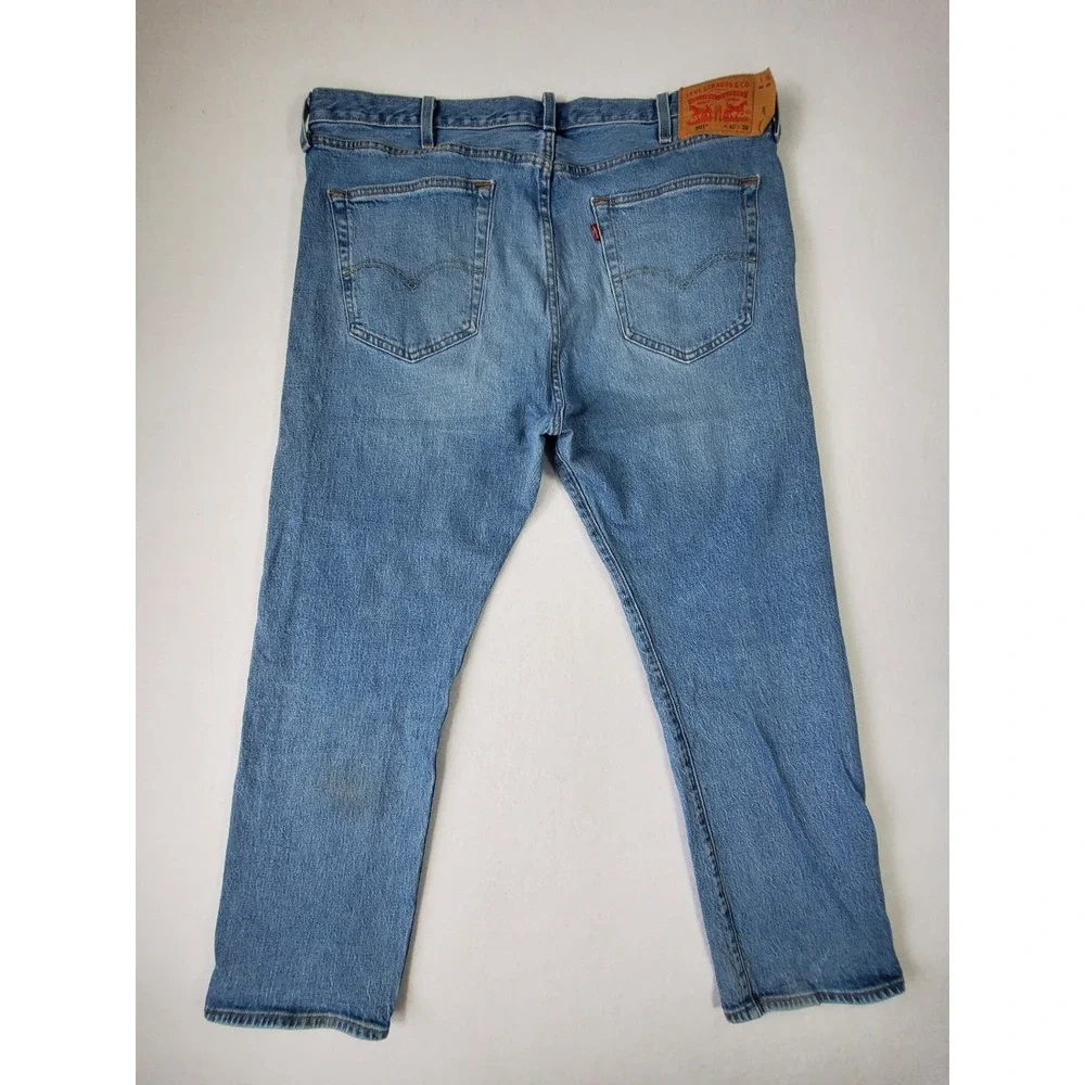 Levi's 501 Jeans Men 40x29 Blue Light Wash‎ Button Fly Straight Fit Denim